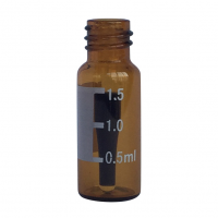 Vial a vite 8 mm ambrata con inserto integrato ed etichetta 11,6 x 32 mm